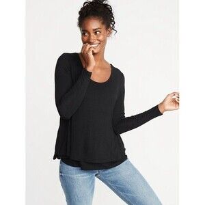 Maternity Double-Layer Long-Sleeve Nursing Tee Women’s Size M Black